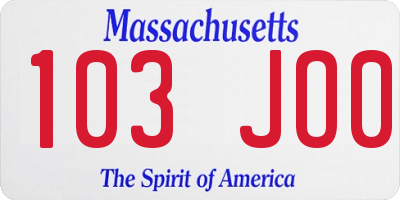 MA license plate 103JO0
