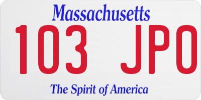 MA license plate 103JP0