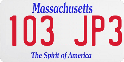MA license plate 103JP3