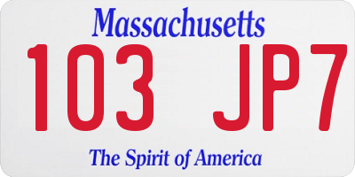 MA license plate 103JP7