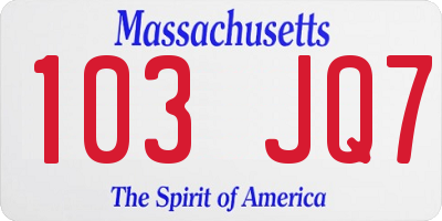 MA license plate 103JQ7
