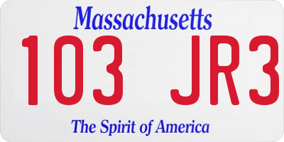 MA license plate 103JR3