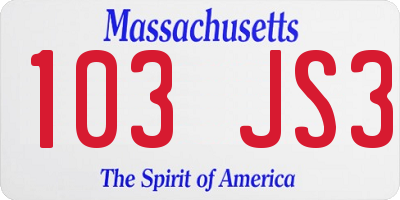 MA license plate 103JS3