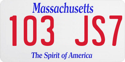 MA license plate 103JS7