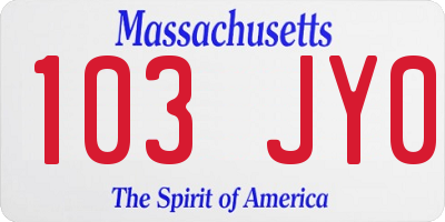 MA license plate 103JY0