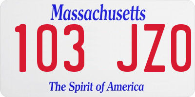 MA license plate 103JZ0