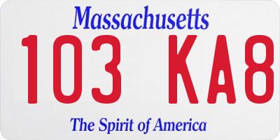 MA license plate 103KA8