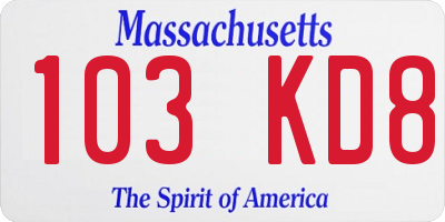 MA license plate 103KD8