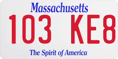 MA license plate 103KE8