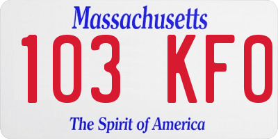 MA license plate 103KF0