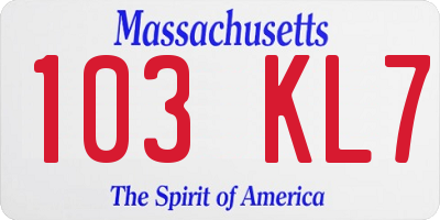 MA license plate 103KL7