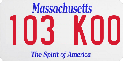 MA license plate 103KO0