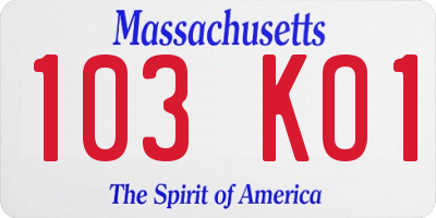 MA license plate 103KO1