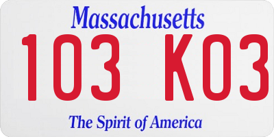 MA license plate 103KO3