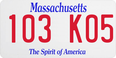 MA license plate 103KO5