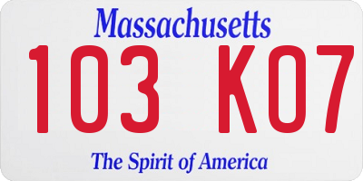 MA license plate 103KO7