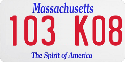 MA license plate 103KO8