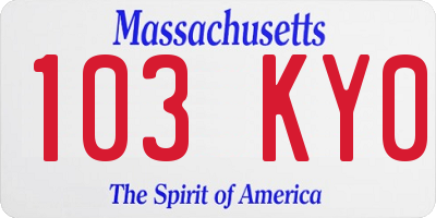 MA license plate 103KY0