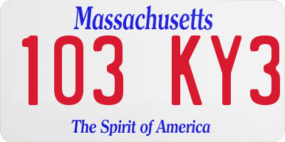 MA license plate 103KY3