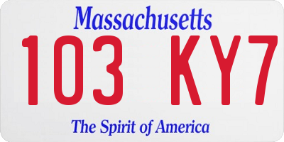 MA license plate 103KY7