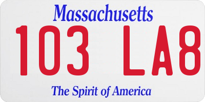 MA license plate 103LA8