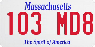 MA license plate 103MD8