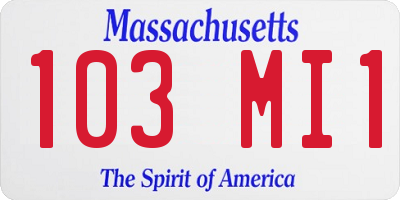 MA license plate 103MI1