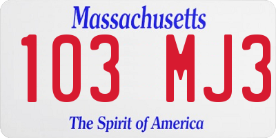 MA license plate 103MJ3