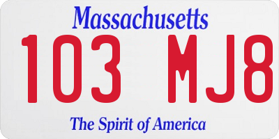 MA license plate 103MJ8