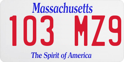 MA license plate 103MZ9