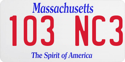 MA license plate 103NC3