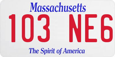 MA license plate 103NE6