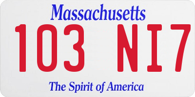MA license plate 103NI7
