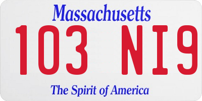 MA license plate 103NI9