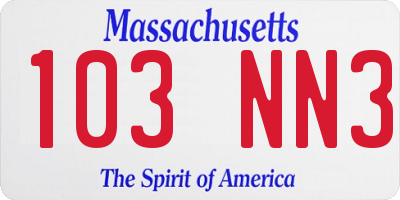 MA license plate 103NN3