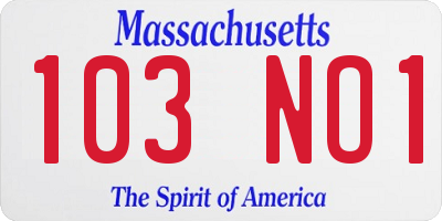MA license plate 103NO1