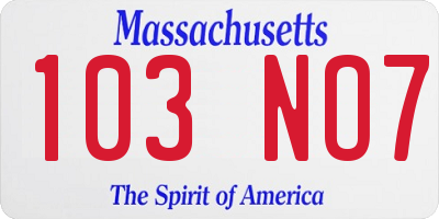 MA license plate 103NO7