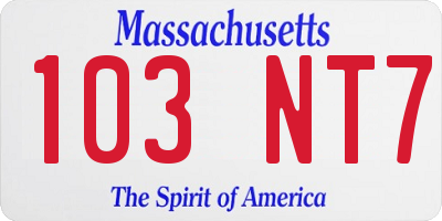 MA license plate 103NT7