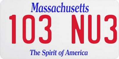 MA license plate 103NU3