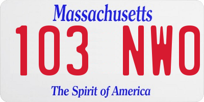 MA license plate 103NW0