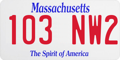 MA license plate 103NW2