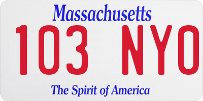 MA license plate 103NY0