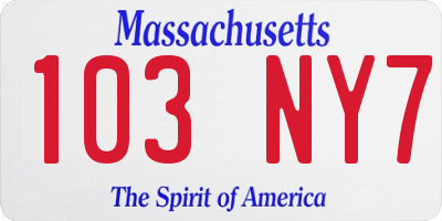 MA license plate 103NY7