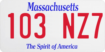 MA license plate 103NZ7