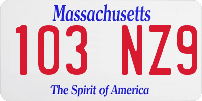 MA license plate 103NZ9