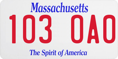 MA license plate 103OA0