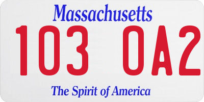 MA license plate 103OA2