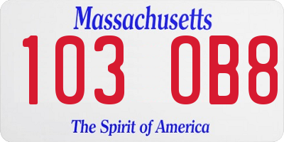 MA license plate 103OB8