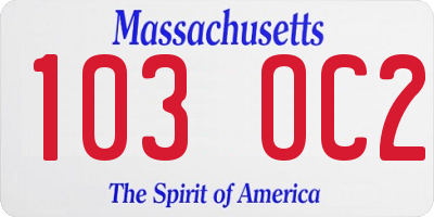 MA license plate 103OC2