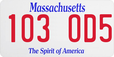 MA license plate 103OD5